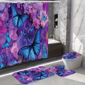 4pcs/set Decorative Polyester Fabric Shower Curtain